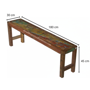 Banc Rita en bois de bateau récupéré, pieds droits, démontable, couleur naturelle, fait main, design minimaliste et durable, pour extérieur et intérieur - Product Image 1