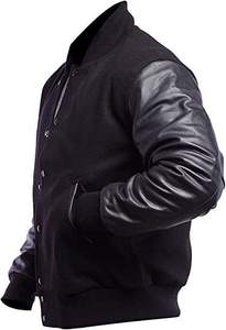 Chaqueta Varsity Negra Personalizada para Hombre, Chaqueta de Béisbol de Cuero para Escuela Secundaria, Parches Bordados, Diseño Liso de Piel de Oveja, Invierno - Product Image 3