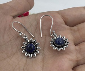 Pendientes de Plata con Lapislázuli Natural, Diseño de Flor de Sol, Minimalistas, Clásicos, Colgantes, Joyería de Moda - Product Image 6