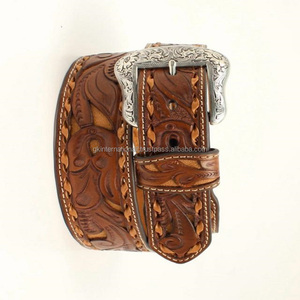 เข็มขัดหนังแกะลายดอกไม้สำหรับผู้ชาย - Product Image 3