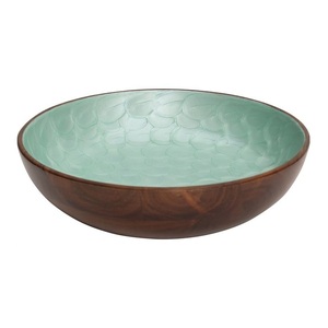 Bol à salade en bois naturel fait main, tendance et de qualité supérieure, avec impression émaillée décorative, bol de service rond, taille et forme personnalisées - Product Image 5
