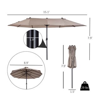Ombrellone da Esterno Extra Large 15ft a Doppia Faccia con Manovella per Terrazza, Prato, Giardino, Piscina, Colore Beige - Product Image 3