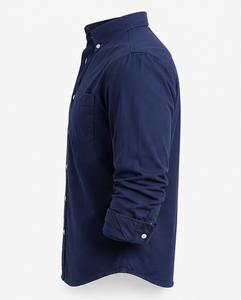 Chemise décontractée pour homme, bleu marine, col boutonné, manches longues - Product Image 4
