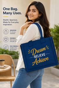 Sac fourre-tout en jute bleu imprimé sur mesure, écologique, réutilisable, pour courses, cadeau promotionnel, plage, mariage, avec poignées en corde - Product Image 4