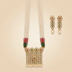 Heavy Indian <b>Bridal</b> Long Necklace <b>Set</b> Wholesale Kundan Polki Statement Wedding <b>Jewelry</b> Gold Plated for Women - Product Image 3