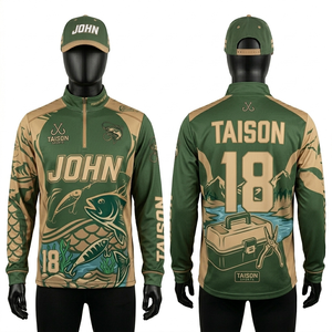 Sudadera de Pesca para Hombre, 180GSM, Poliéster Suave con Spandex, Ligera, Transpirable, Paneles de Manga Verde Beige, Impresión por Sublimación, Logotipo Personalizado - Product Image 1