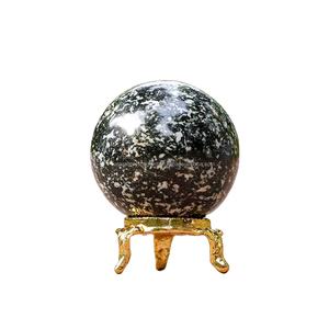 Esfera de cristal de jaspe negro con soporte de Metal, esfera curativa, escultura de bola, figurita para Fengshui, adivinación, decoración del hogar - Product Image 1