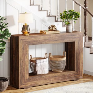 Table console moderne en fer convertible avec miroir et cadre rectangulaire épais pour entrée, couloir, salon et usage hôtelier - Product Image 2