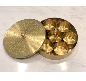 High Demand Brass Masala <b>Box</b> Organizer Customized Sale Hammered Latest Lid Design Brass Metal Spice <b>Box</b> - Product Image 1