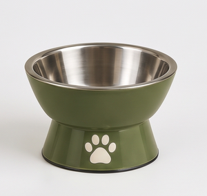 Gamelle surélevée en émail avec empreinte de patte mignonne, base antidérapante, vert olive, en métal, pour chien et chat, gamelle d'alimentation et d'eau, fournitures en gros - Product Image 1