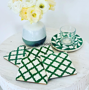 Elegante Juego de Posavasos con Incrustaciones de Hueso, Decoración de Mesa de Centro Hecha a Mano, Accesorios para Bebidas de Hotel y Comedor por Tradebyd - Product Image 5