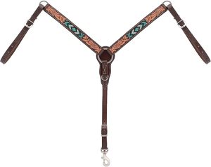 Handcrafted Beaded Western Headstall Breast Collar Set Genuine <b>Leather</b> Horse Bridle with Reins Tack Set - Product Image 3