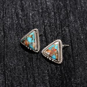 Classic Silver Hub 925 Sterling Silver Copper Oyster <b>Turquoise</b> Gemstone <b>Stud</b> <b>Earrings</b> Jewelry For Her Women <b>Earrings</b> ODM OEM - Product Image 3