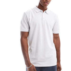 Polo de Manga Corta Blanco para Hombre, Algodón Oxford, Transpirable, Corte Regular Informal, Color Sólido, Diseño con Botones, Tejido - Product Image 1