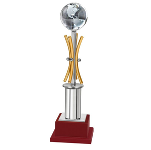 Premium Modern Metal Trophy with Crystal Globe Customizable Silver & Gold Award for Corporate Events Employees Students - Product Image 1