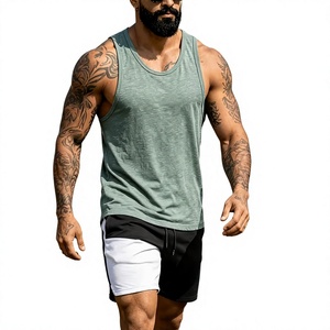 Men's Yellow Sleeveless Printed Tank Top O-Neck Solid Casual Breathable Quick Dry Knitted Polyester/Cotton 120g Athletic Wear - Product Image 5