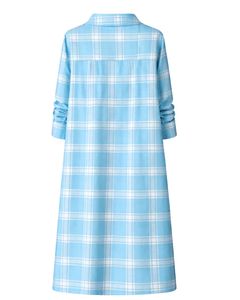 Robe chemise à manches longues à carreaux bleu ciel pour femme, robe midi décontractée à carreaux avec poches, fabricant OEM personnalisé - Product Image 2