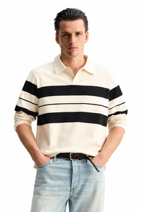 เสื้อโปโลลายทางผู้ชาย – แขนยาว ทรงรักบี้ - Product Image 1
