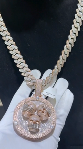 Colgante de Moissanita Hiphop con Incrustaciones de Diamantes, Chapado en Oro Rosa, Diseño 3D de Calavera de Doble Cara, Plata 925, Colgante de Moissanita Personalizado - Product Image 4