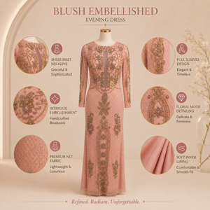 Luxury Blush Pink Beaded Evening Gown Women Long Sleeve Embroidered Maxi Dress Elegant Formal Wedding Party Bridal Designer - Product Image 5