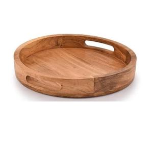 Bandeja de Servicio de Madera con Acabado Natural, Forma Redonda, Nueva Llegada, para Decoración de Mesa y Uso en Hostelería - Product Image 5