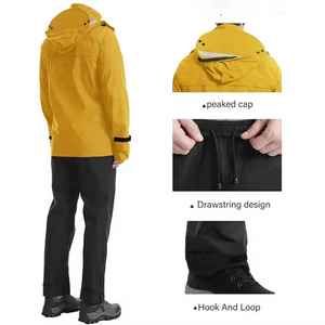Traje Impermeable Universal para Adultos, Chaqueta Amarilla con Capucha y Pantalones Negros para Senderismo y Camping al Aire Libre - Product Image 3