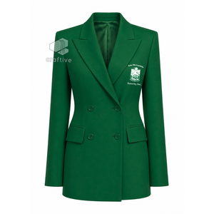 Blazer croisé vert uni brodé pour femme Iota Phi Lambda Sorority, veste de costume décontractée et ajustée pour le bureau - Product Image 1