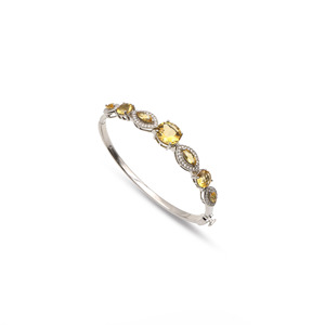 Classic 925 Sterling <b>Silver</b> Citrine <b>Bangle</b> Marquise Cut White Gold Tone Rhodium Plated <b>Bracelet</b> Diamond Dust Clasp for Women - Product Image 2