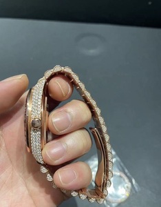 Rose Gold Moissanite Diamond Watch <b>Red</b> Diamond Bezel Luxury Iced Stainless Steel <b>Bracelet</b> GPS Alarm Mechanical Movement Premium - Product Image 3
