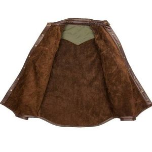 High Quality Men's Genuine Leather <b>Shirts</b> Vintage Winter Thin Casual Style Plus Size Stand Collar Horn <b>Button</b> Breathable - Product Image 3