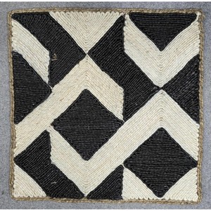 Modern Flat Pile Living Room Decor Spot Clean Natural Blue White Geometric Jute Area Rug Square - Product Image 3