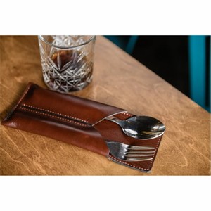 Handmade Genuine Leather Cutlery <b>Pouch</b> Portable Travel Flatware Organizer Case Eco-Friendly Reusable Spoon Fork Knife Storage - Product Image 1