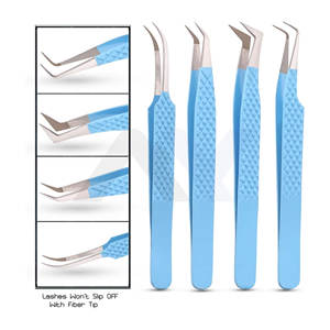 Pinzas Profesionales Color Verde Azulado para Extensiones de Pestañas, Agarre de Diamante, Acero Inoxidable, Punta de Fibra, Juego de 4 Piezas - Product Image 2
