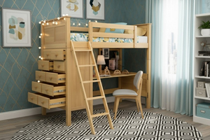 Modern Solid Wood Twin Loft <b>Bed</b> with <b>Space</b>-<b>Saving</b> Study Table Design for Kids & Teenagers - Product Image 3