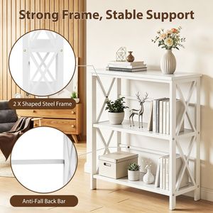3 Tier <b>Wall</b> <b>Mounted</b> <b>Bookshelf</b> Drill Free Metal Open Bookcase for Home Office Study Matte White Finish - Product Image 5
