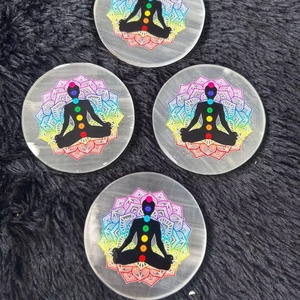 Best Quality White Selenite Natural Carved Charging Plate 3D Seven Chakra Symbol Sticker Shape <b>coaster</b> Meditation Chinese New - Product Image 1