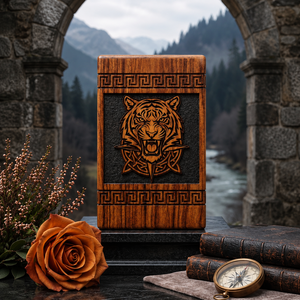Wooden Urn <b>Memorial</b> Keepsake <b>Box</b> Tiger Carving Remembrance Ash Holder Decorative Funeral Supply - Product Image 3
