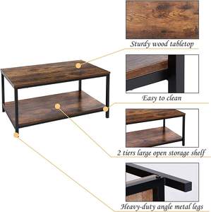 Rustic Brown <b>Coffee</b> <b>Table</b> with Storage Shelf <b>Rectangle</b> Wood Metal Center <b>Table</b> for Living Room Small Apartment Stand - Product Image 3