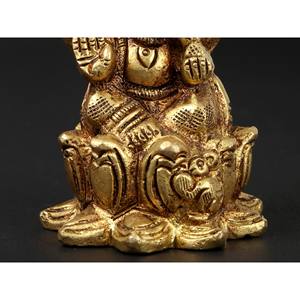 Statue de Ganesha en laiton de 3 pouces faite à la main assise sur une sculpture artistique de lotus d'Inde - Product Image 3