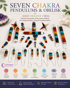 Juego de Péndulos de Cristal Pulido, Resistentes al Agua, Ovalados, de Colores Arcoíris, con los Siete Chakras, Herramientas de Sanación, Arte Feng Shui, Coleccionable - Product Image 2