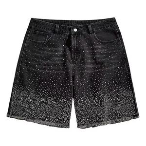 Wholesale breathable Custom Rhinestone Denim Shorts for Men Embellished Stylish Jean Shorts - Premium Streetwear Summer Fashion - Product Image 1