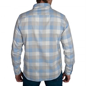 Chemise en flanelle à carreaux bleue et blanche, décontractée et tendance, personnalisable, 100% coton, pour hommes - Product Image 3