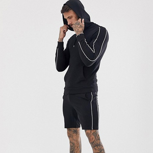 Sudadera con Capucha Negra para Hombre con Franjas Laterales Blancas, Casual, Manga Larga, Color Sólido, Cierre con Cordón, Transpirable, de Algodón - Product Image 4