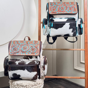 2025 Multi-Functional Large Capacity <b>Floral</b> Cowhide <b>Backpack</b> Hand Tooled Leather Travel Hiking Diaper Rucksag Bag for Women's - Product Image 4