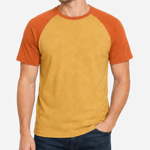 T-shirt Raglan Homme Manches Courtes Col Rond Orange Jaune Moutarde Baseball Bicolore Vierge – Meilleure Vente - Product Image 1