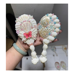 Handmade Natural Seashell & Glass Oval Mini Compact Makeup <b>Mirror</b> Custom Shell Mermaid Coastal Vanity Pocket <b>Mirror</b> Polished - Product Image 2