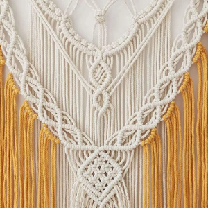 White Yellow Macrame Wall Hanging <b>Shelf</b> Cotton Rope with <b>Pine</b> Wood Handmade Decorative Fringe Bohemian Home Décor for Livingroom - Product Image 2