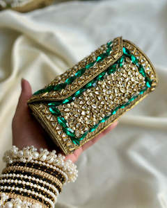 Premium Ethnic Kundan <b>Mirror</b> Stone Digital Printing Handmade Evening Bridal Clutch Mosaic <b>Crystal</b> Wedding Handbag - Product Image 4