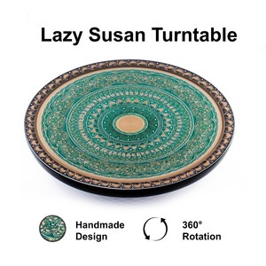 Amazing Quality Round Wooden Lazy Susan <b>Decorative</b> <b>Plate</b> With Gold Inlay Handpainted Oriental Design Handmade For Presents - Product Image 4
