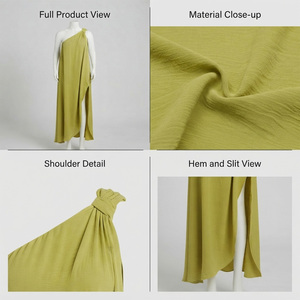 Robe longue asymétrique à une épaule en tricot couleur unie coupe ample style urbain pour soirée d'été sans manches écologique - Product Image 4